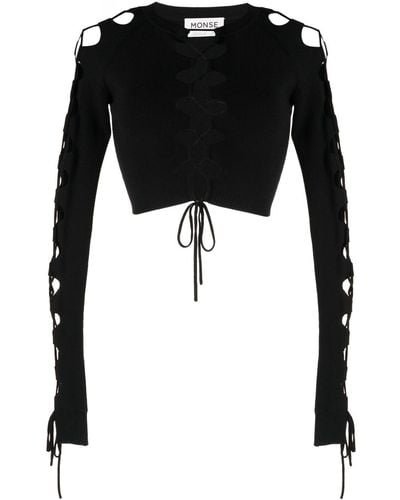 Monse Lace-up Detail Cropped Sweater - Black