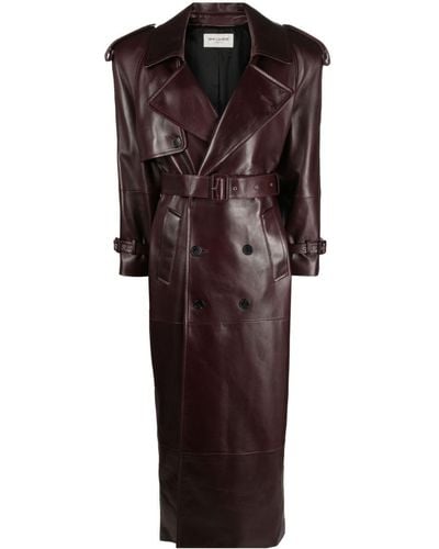 Saint Laurent Leather Trench Coat - Red