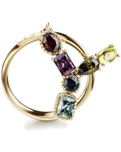 Dolce & Gabbana Rainbow alphabet Y ring in yellow gold with multicolor fine gems - Mettallic