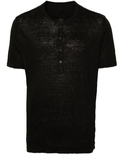 120% Lino Buttoned Linen T-shirt - Black