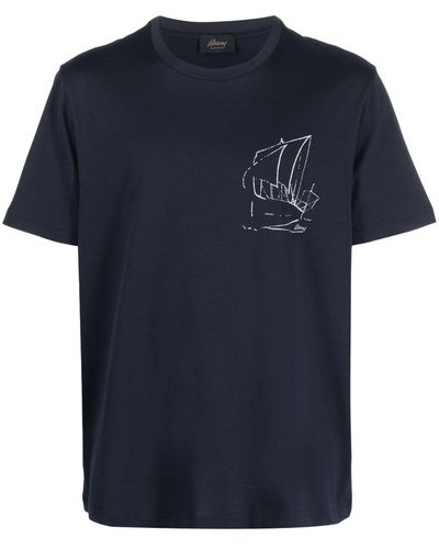 Brioni T-Shirt mit grafischem Print - Blau
