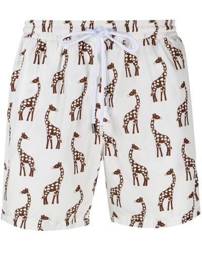 Barba Napoli Giraffe Print Swim Shorts - White