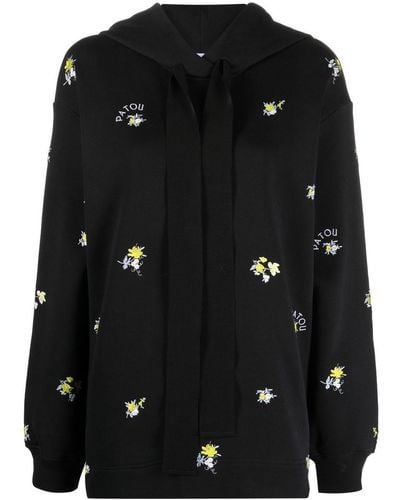 Patou Floral-embroidered Drawstring Hoodie - Black