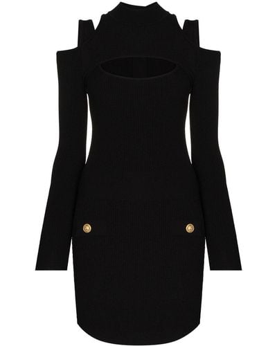 Balmain Cut-out Long-sleeve Minidress - Black
