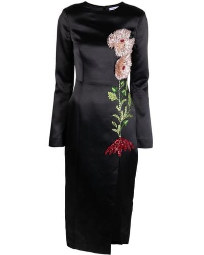 Rachel Gilbert Robe mi-longue Yolanda à fleurs brodées - Noir