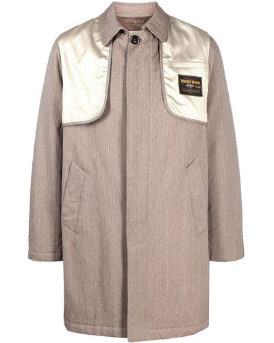 Moschino Logo-patch Button-up Coat - Natural