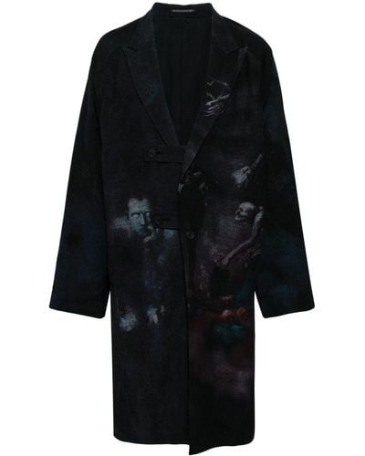 Yohji Yamamoto Single-breasted Graphic-print Coat - Black