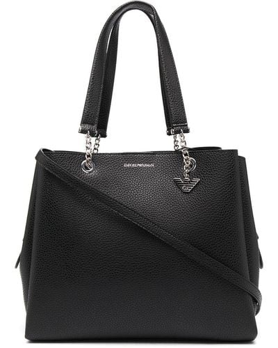 Emporio Armani Bag In Micro-grain Synthetic Leather With All-over Logo - Black