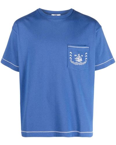 Bode T-Shirt mit Segelboot-Stickerei - Blau