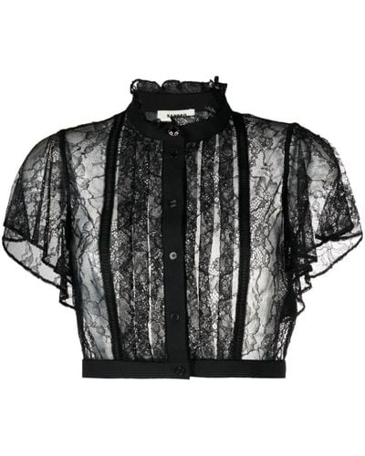 Sandro Floral-lace Semi-sheer Blouse - Black