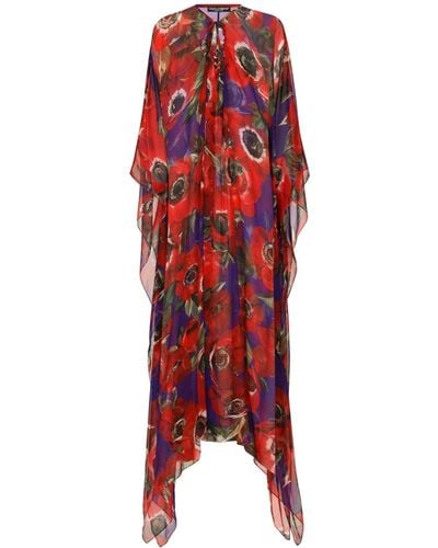 Dolce & Gabbana Floral-print Silk Kaftan - Red