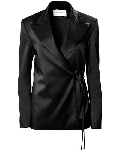 Carolina Herrera Satin Wrap Blazer - Black