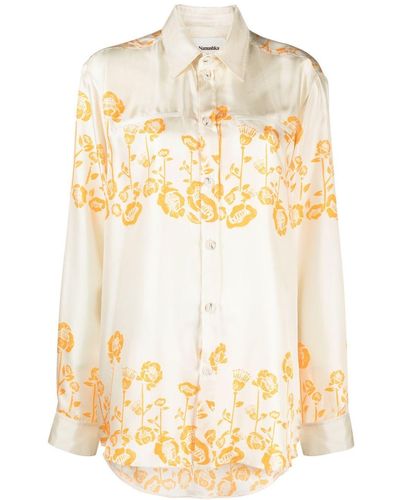 Nanushka Floral-print Silk Shirt - Metallic