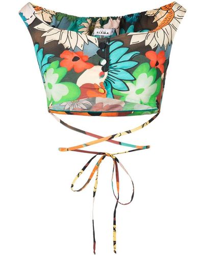 Amir Slama Floral-print Off-shoulder Top - Multicolour