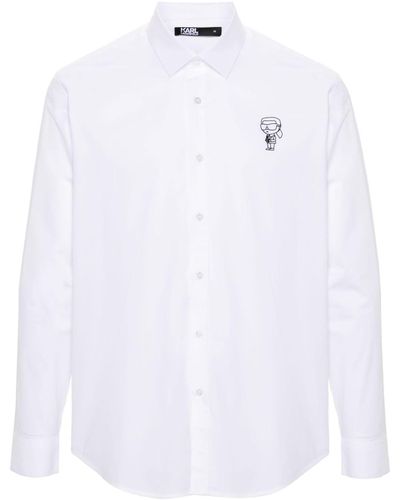 Karl Lagerfeld Popeline-Hemd mit Logo - Weiß