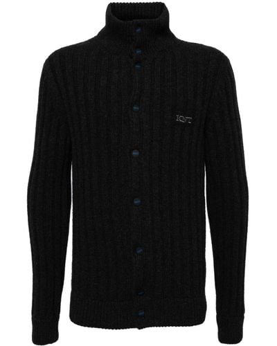 Kiton Cardigan en laine à logo brodé - Noir