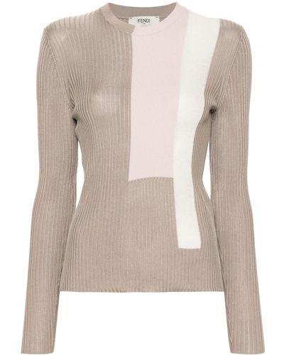 Fendi Colour-block Silk-blend Sweater - Natural