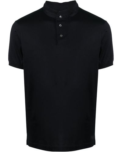 Emporio Armani Band-collar Cotton Polo Shirt - Black