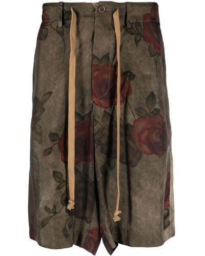 Uma Wang Rose-print Drawstring Shorts - Brown