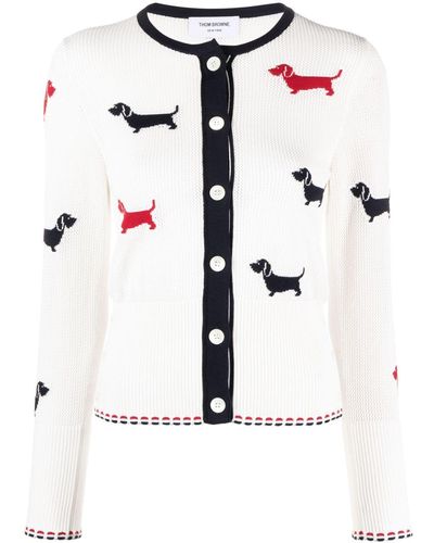 Thom Browne Cardigan Hector en maille intarsia - Blanc