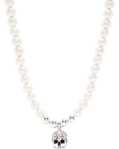 Emanuele Bicocchi Große Perlenkette mit Arabesque-Totenkopf - Weiß