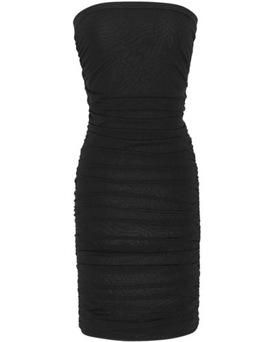 Saint Laurent Ruched Strapless Knitted Minidress - Black