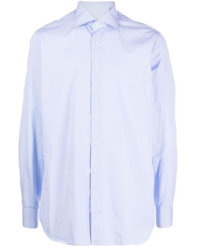 Lardini Gestreept Popeline Katoenen Overhemd - Blauw