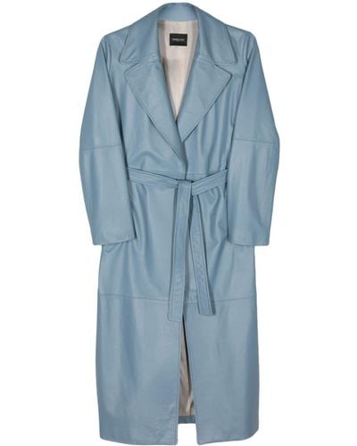 Simonetta Ravizza Belted Leather Coat - Blue
