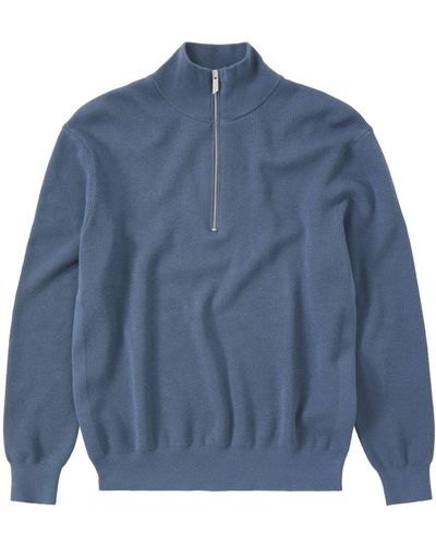 Closed Half-zip Ribbed-knit Sweater - Blue