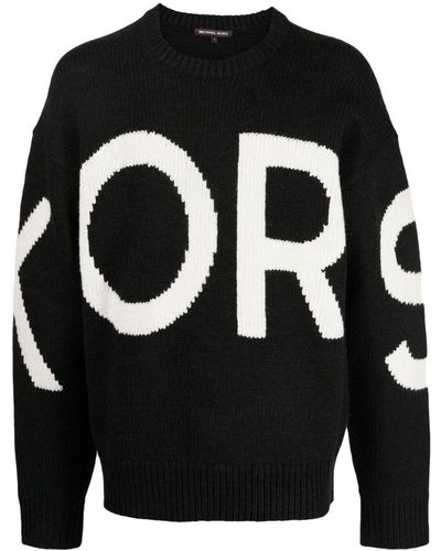 Michael Kors Intarsia Knit-logo Crew-neck Jumper - Black
