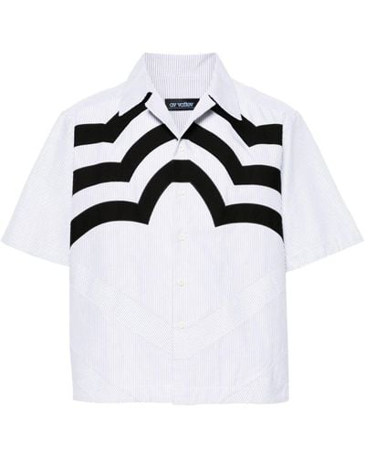 AV VATTEV Striped Short-sleeve Cotton Shirt - White