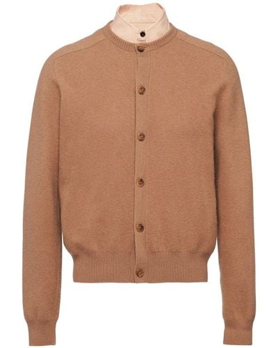 Prada Collar-detail Cashmere-silk Cardigan - Brown