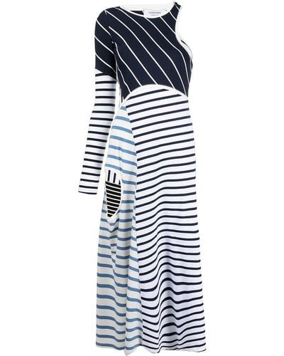 Marine Serre Striped Cut-out Asymmetric Dress - Blue