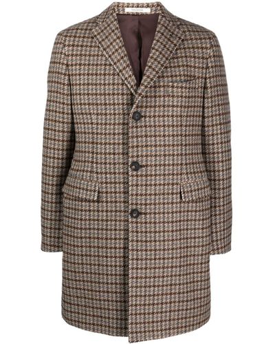 Tagliatore Houndstooth Single-breasted Wool-blend Coat - Brown