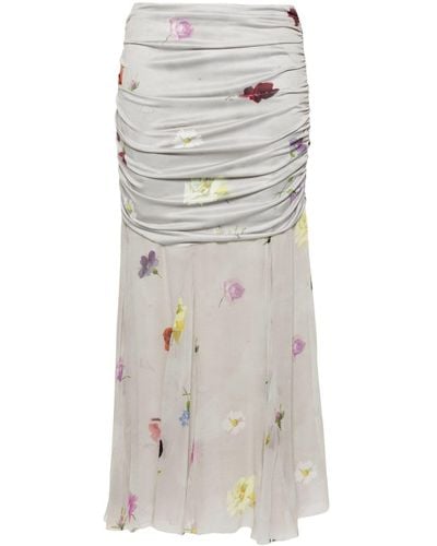 Bimba Y Lola Floral-print Silk Fishtail Skirt - Grey