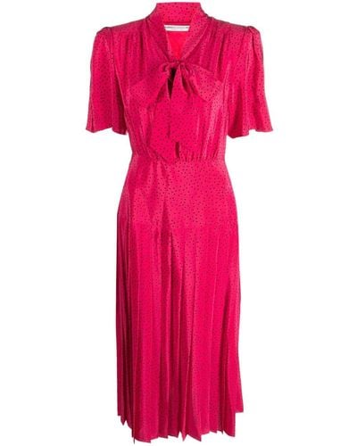 Alessandra Rich Polka-dot Pleated Silk Dress - Pink