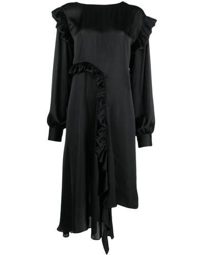 Remain Ruffled Long-sleeved Maxi Dress - Black