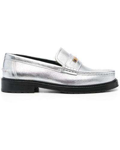 Moschino Logo-plaque Leather Loafers - White