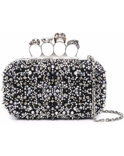 Alexander McQueen Black And Silver Jeweled Clutch - White