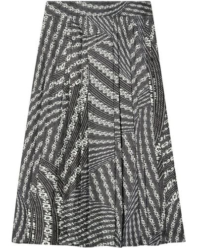 Tory Burch Pleated Silk Midi Skirt - Gray