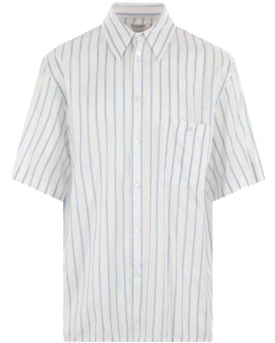 Bottega Veneta Striped Silk Short-sleeve Shirt - Wit
