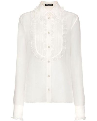 Dolce & Gabbana Ruffled Sheer Cotton Blouse - White
