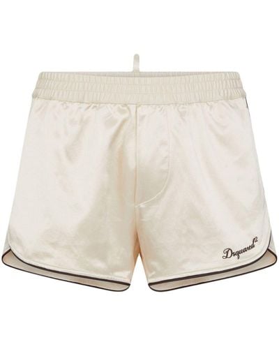 DSquared² Logo-embroidered Satin Track Shorts - Natural