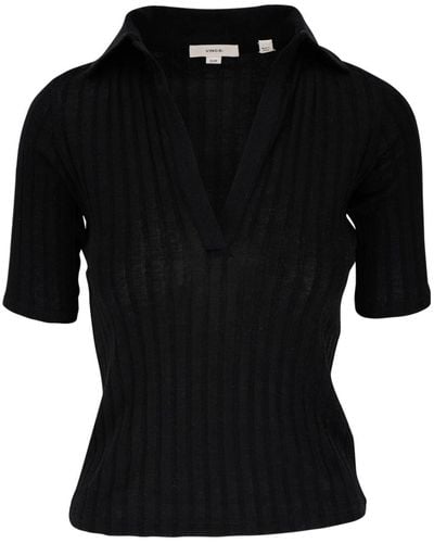 Vince Ribbed-knit Cotton T-shirt - Black