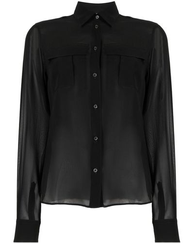 Aspesi Semi-sheer Construction Silk Blouse - Black