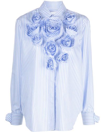 Viktor & Rolf Stripe-print Floral-appliqué Shirt - Blue