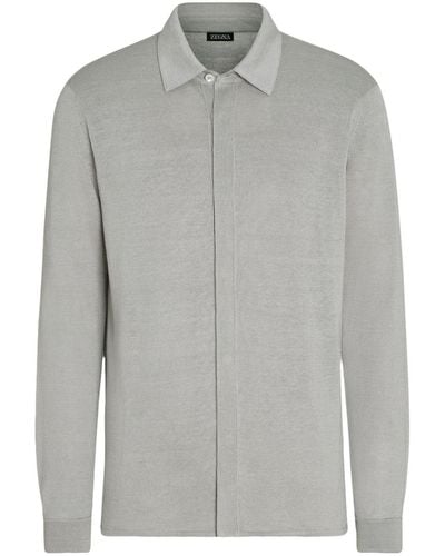 Zegna Long-sleeve Linen-silk Shirt - Gray