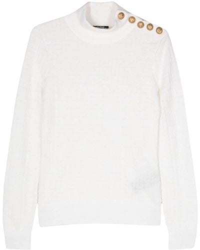 Balmain Pb-monogram Ribbbed Sweater - White