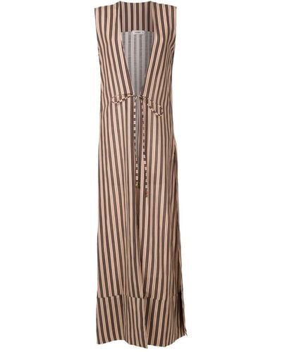Amir Slama Stripe-print Open-front Maxi Dress - Natural
