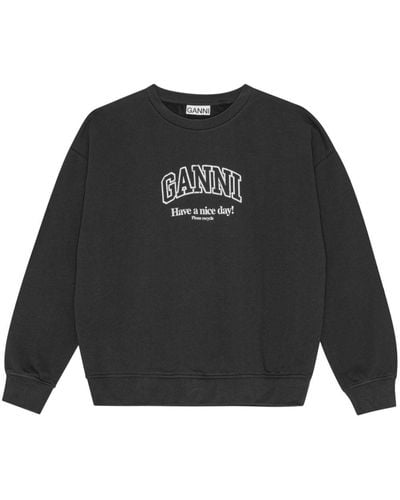 Ganni Sweatshirt mit Logo-Print - Schwarz